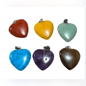 6 multi colored stone heart pendants
